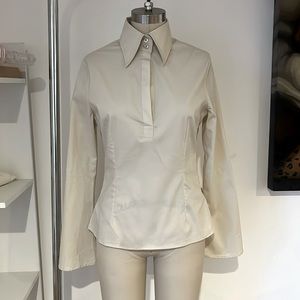 Vintage Y2K Beige Side Zip Collar Blouse